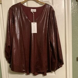Adrienne Burgundy Metallic Women's Top